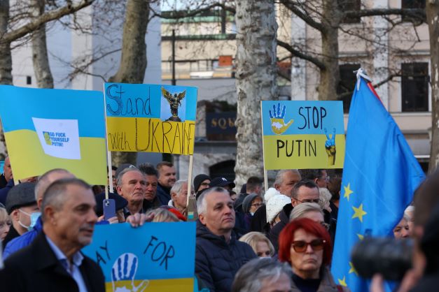 Demonstration against Russia’s military invasion of Ukraine in Ljubljana, Slovenia held in February 2022