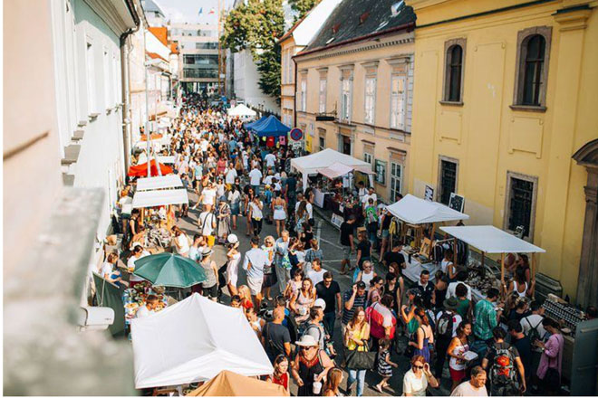 View of a crowded street in Bratislava